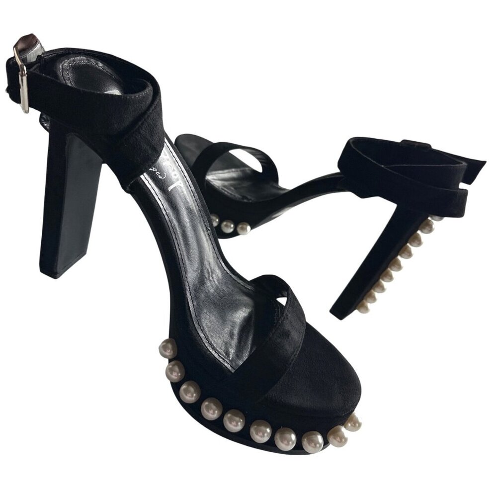 Lemon Drop By Privileged Anemone Black Suede Pearl Platform High Heels Size 10 - Picture 2 of 8